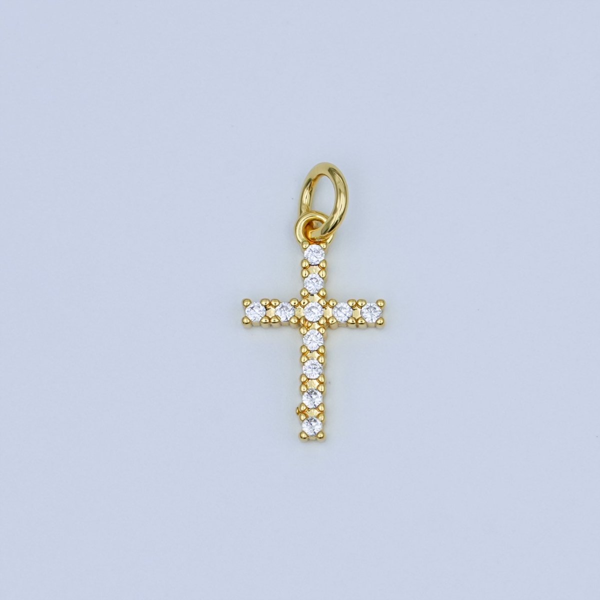 24K Gold Filled Micro Paved CZ Cross Mini Charm | AF544 - DLUXCA