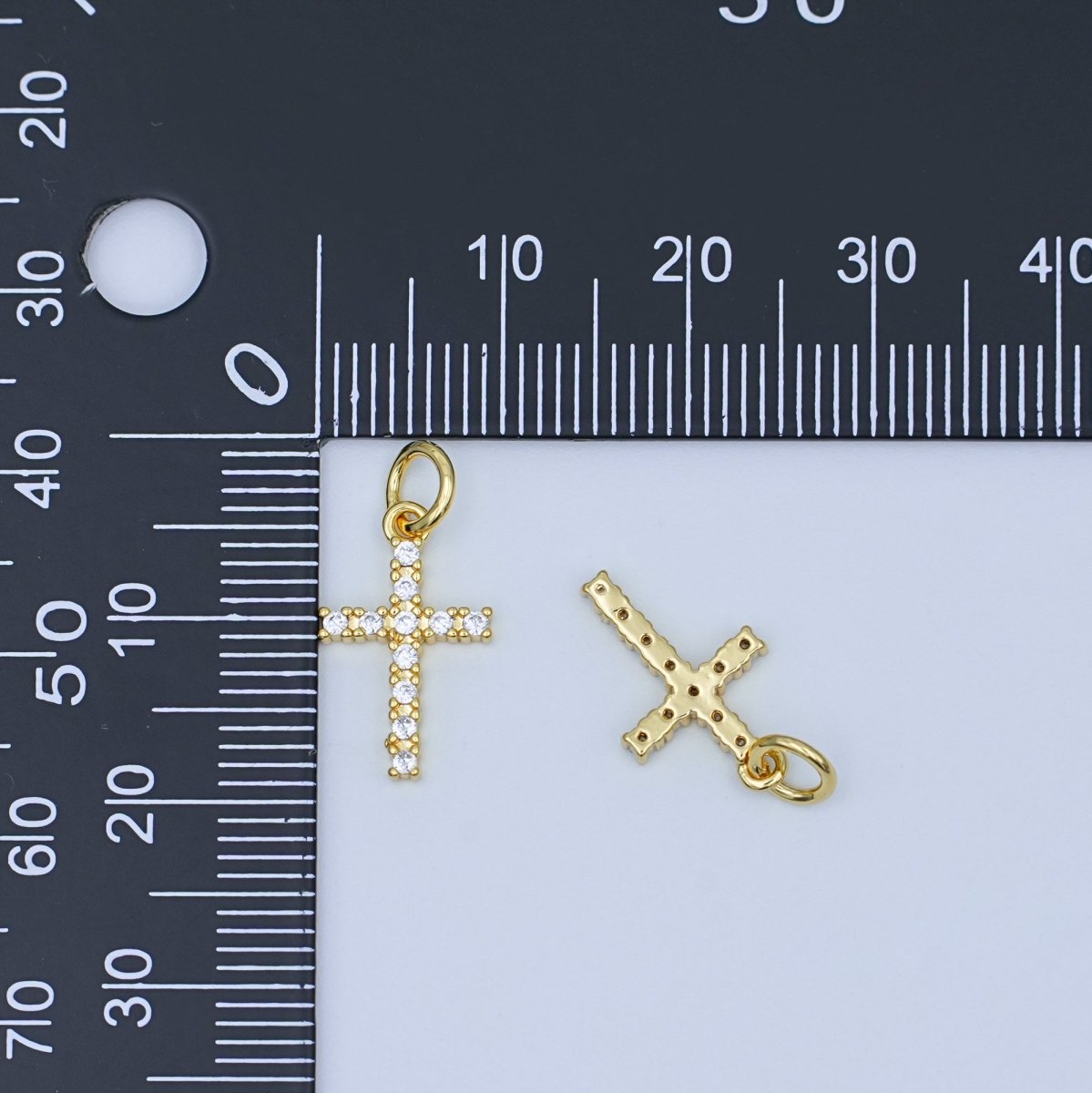 24K Gold Filled Micro Paved CZ Cross Mini Charm | AF544 - DLUXCA