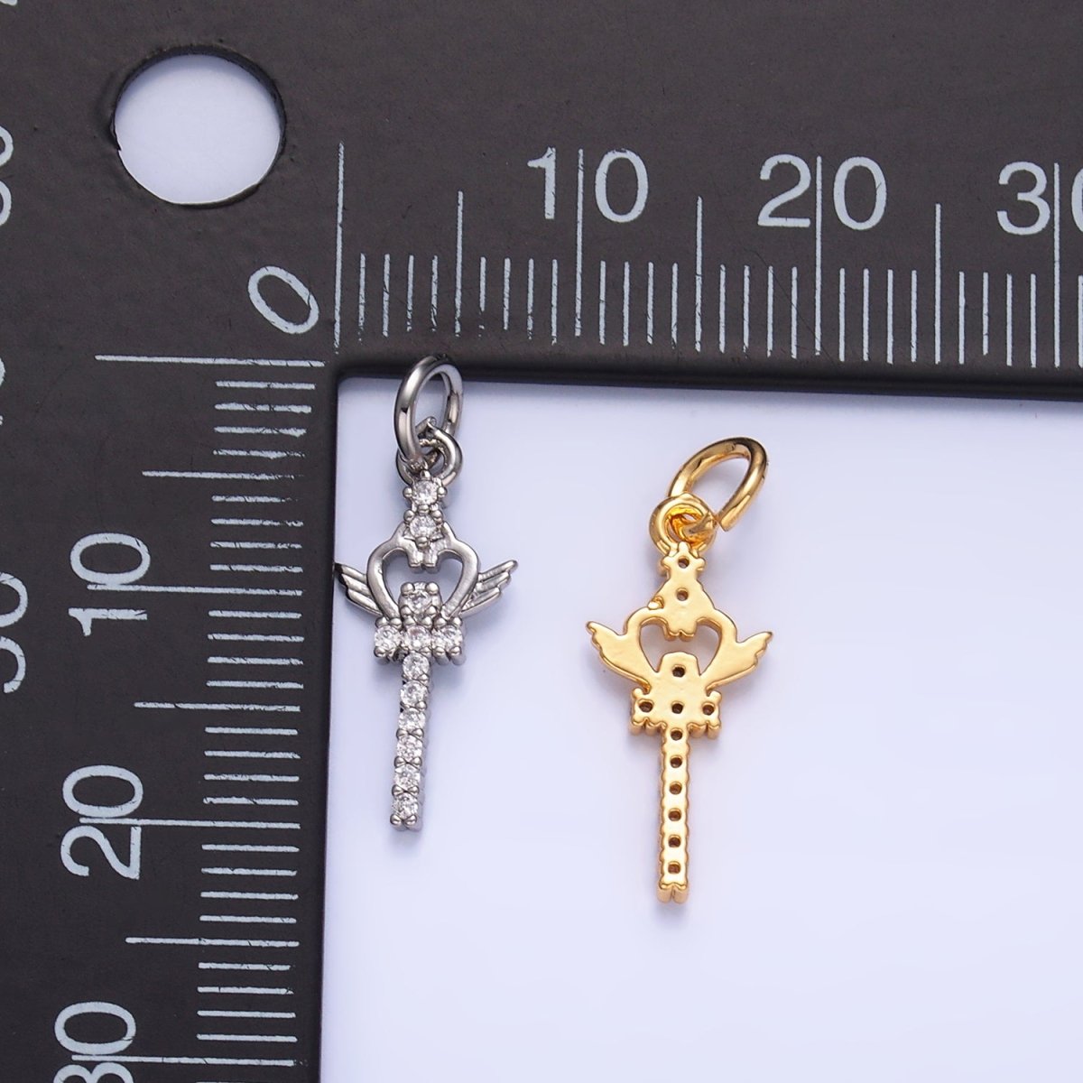 24K Gold Filled Micro Paved CZ Crown Sword Charm in Gold & Silver | W810