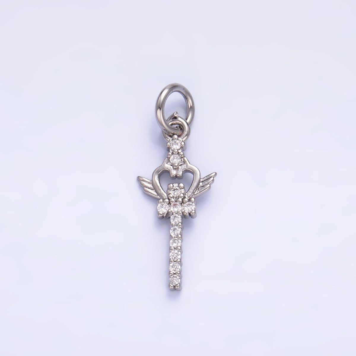 24K Gold Filled Micro Paved CZ Crown Sword Charm in Gold & Silver | W810