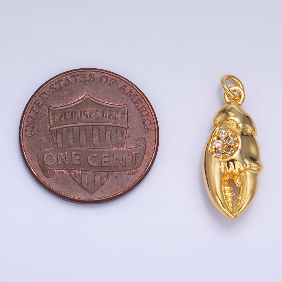 24K Gold Filled Micro Paved CZ Crustacean Crab Claw Charm in Gold & Silver | W381