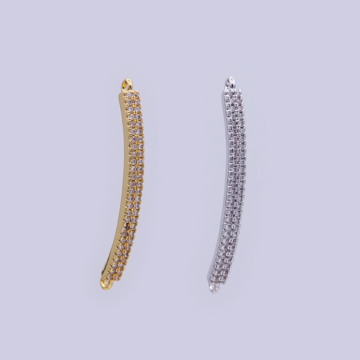 24K Gold Filled Micro Paved CZ Curved Bar Connector in Gold & Silver | F-674 F-675