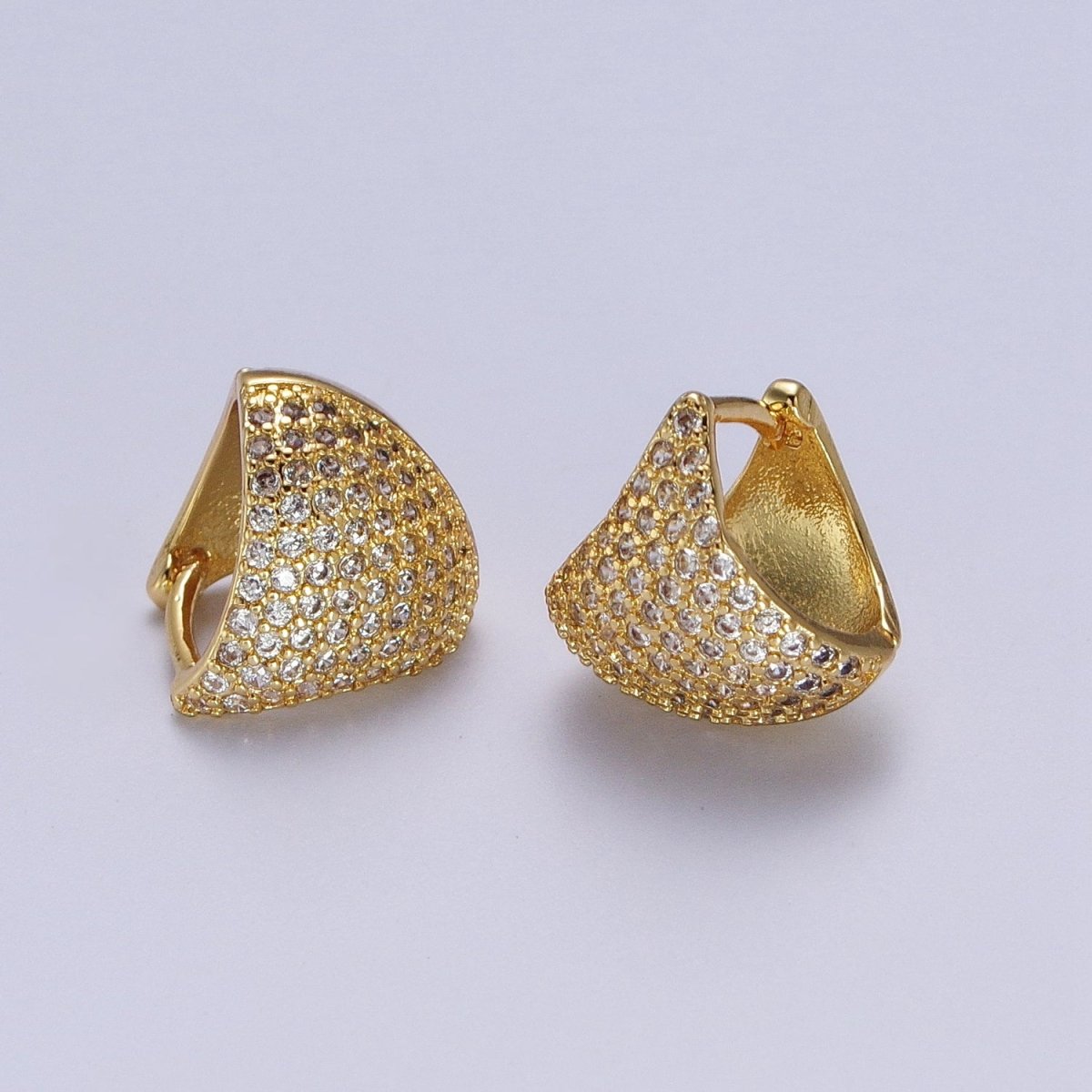24K Gold Filled Micro Paved CZ Dome Triangle Huggie Earrings in Gold & Silver | AD-279