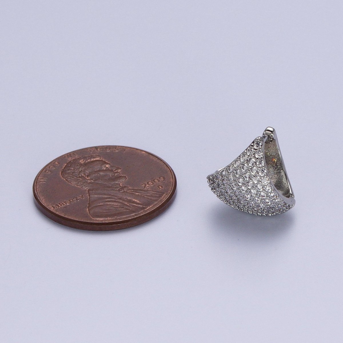 24K Gold Filled Micro Paved CZ Dome Triangle Huggie Earrings in Gold & Silver | AD-279