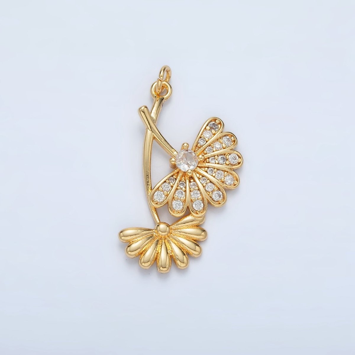 24K Gold Filled Micro Paved CZ Double Flower Charm | AC140 - DLUXCA