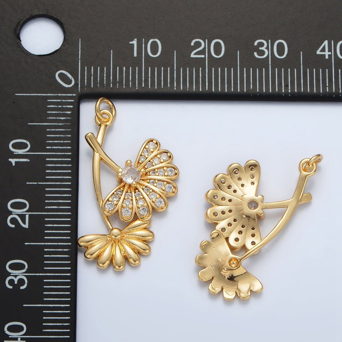 24K Gold Filled Micro Paved CZ Double Flower Charm | AC140 - DLUXCA