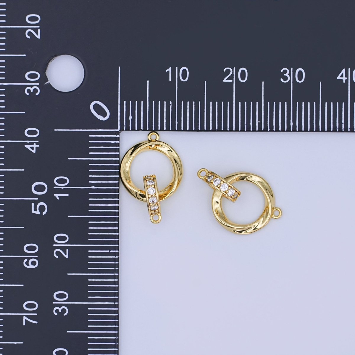 24K Gold Filled Micro Paved CZ Double Round Link Connector | Y027 - DLUXCA