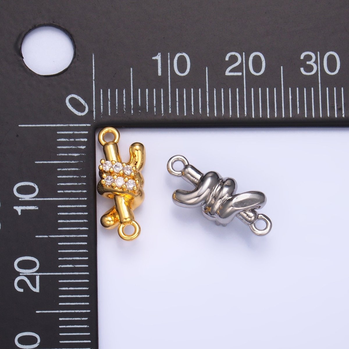 24K Gold Filled Micro Paved CZ Double Tube Bar Knot Connector in Gold & Silver | Y005