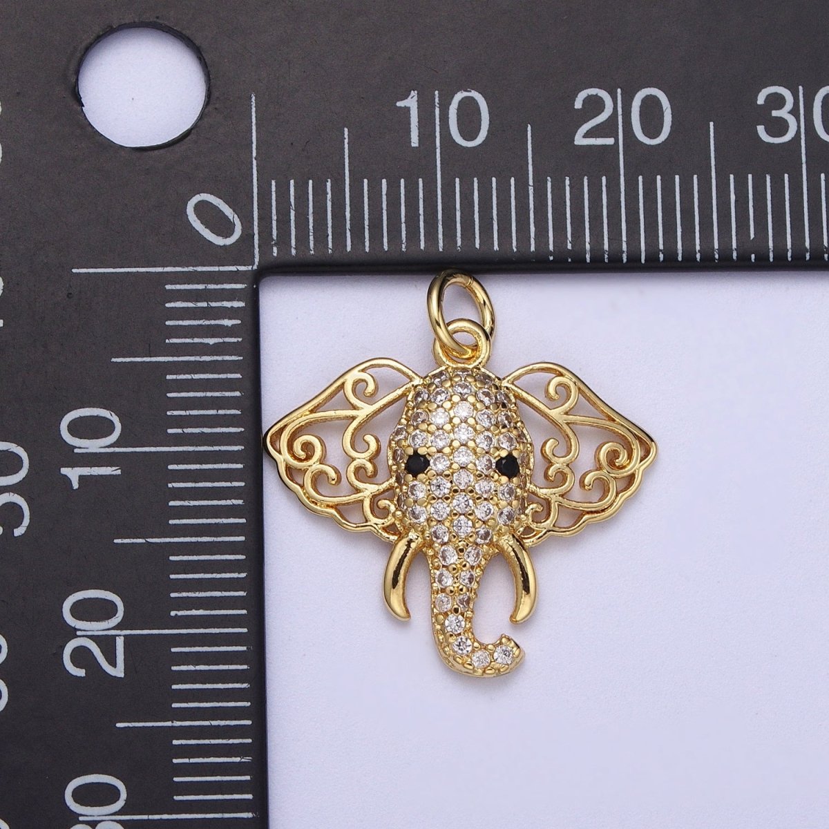 24K Gold Filled Micro Paved CZ Elephant Filigree Ears Charm | A-316 - DLUXCA