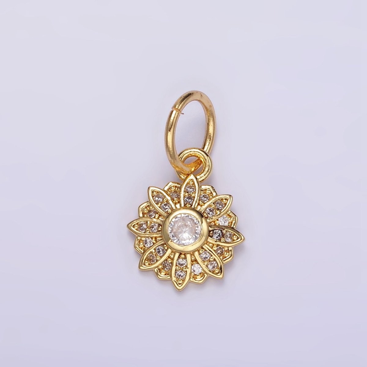 24K Gold Filled Micro Paved CZ Flower Charm | D616 - DLUXCA
