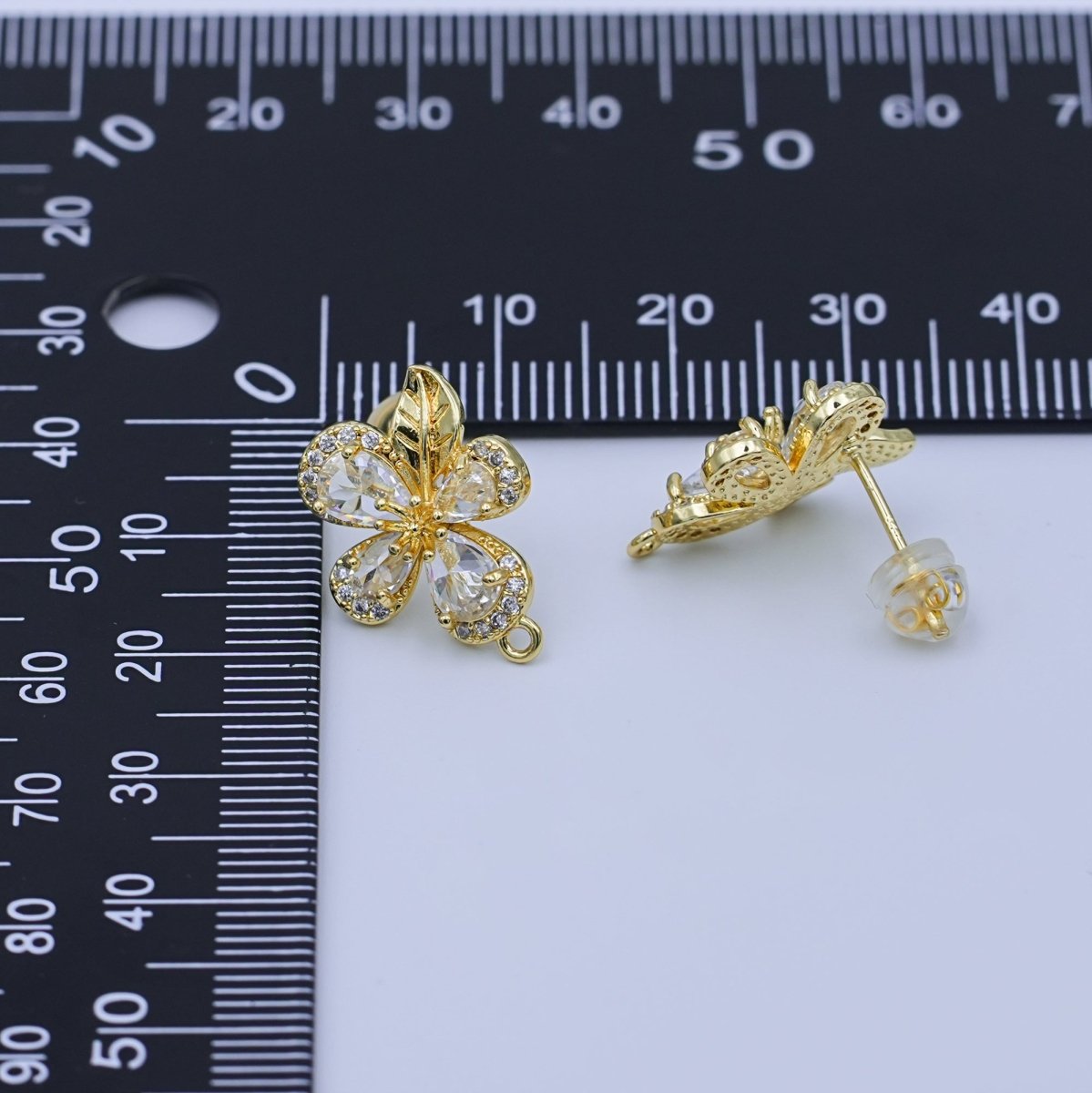 24K Gold Filled Micro Paved CZ Flower Drop Stud Earrings | Z1263 - DLUXCA