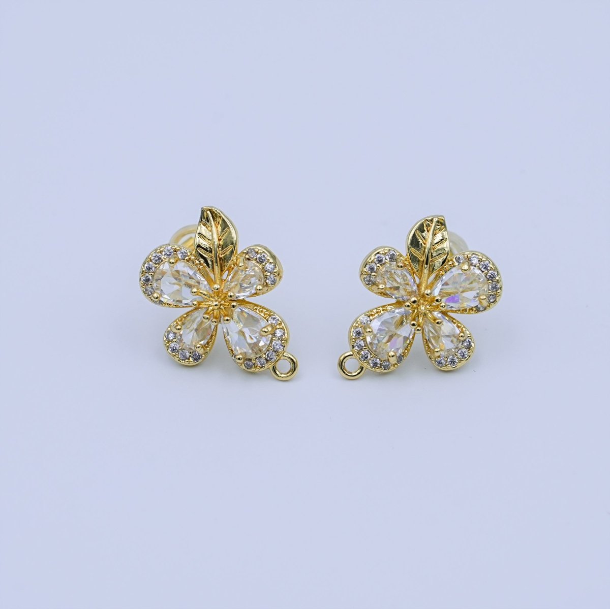 24K Gold Filled Micro Paved CZ Flower Drop Stud Earrings | Z1263 - DLUXCA
