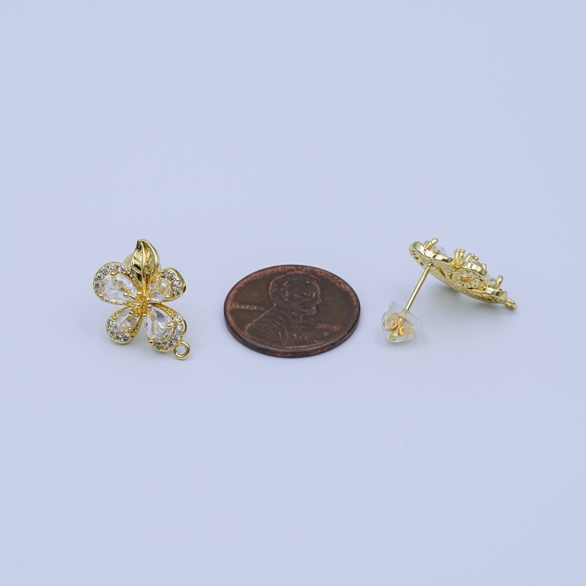24K Gold Filled Micro Paved CZ Flower Drop Stud Earrings | Z1263 - DLUXCA
