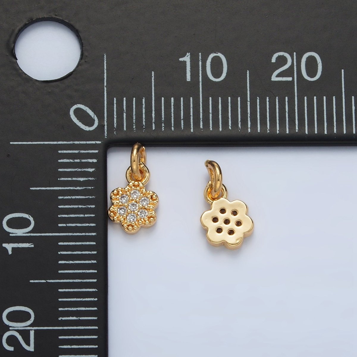 24K Gold Filled Micro Paved CZ Flower Mini Charm | AG938 - DLUXCA