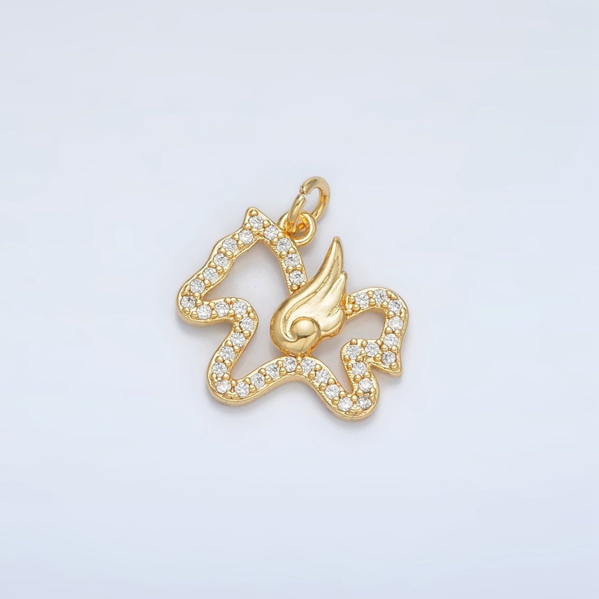 24K Gold Filled Micro Paved CZ Flying Pegasus Open Charm | AC106 - DLUXCA