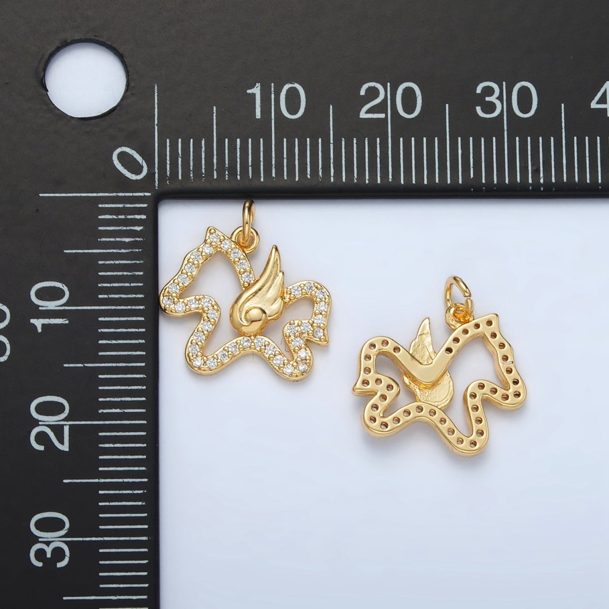 24K Gold Filled Micro Paved CZ Flying Pegasus Open Charm | AC106 - DLUXCA