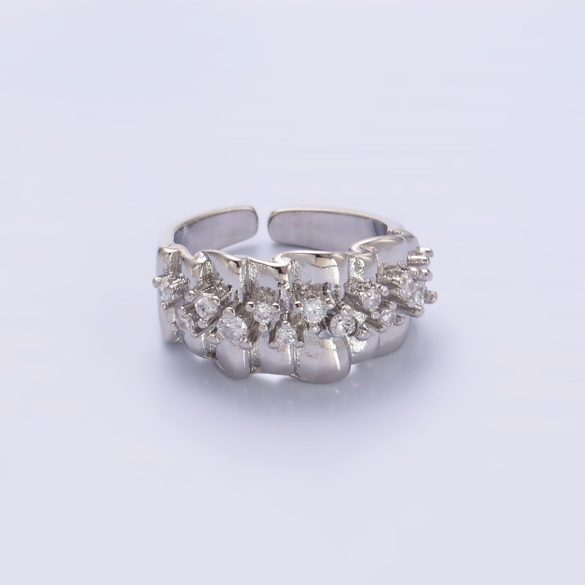 24K Gold Filled Micro Paved CZ Foil Fold Ring in Gold & Silver | O443 O444