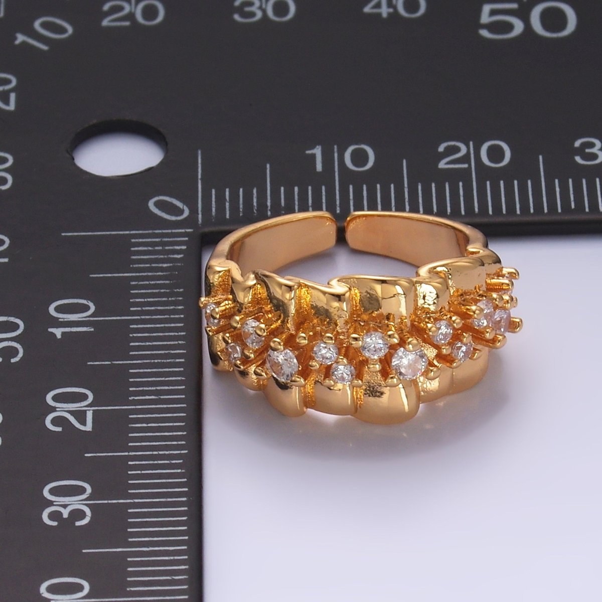 24K Gold Filled Micro Paved CZ Foil Fold Ring in Gold & Silver | O443 O444