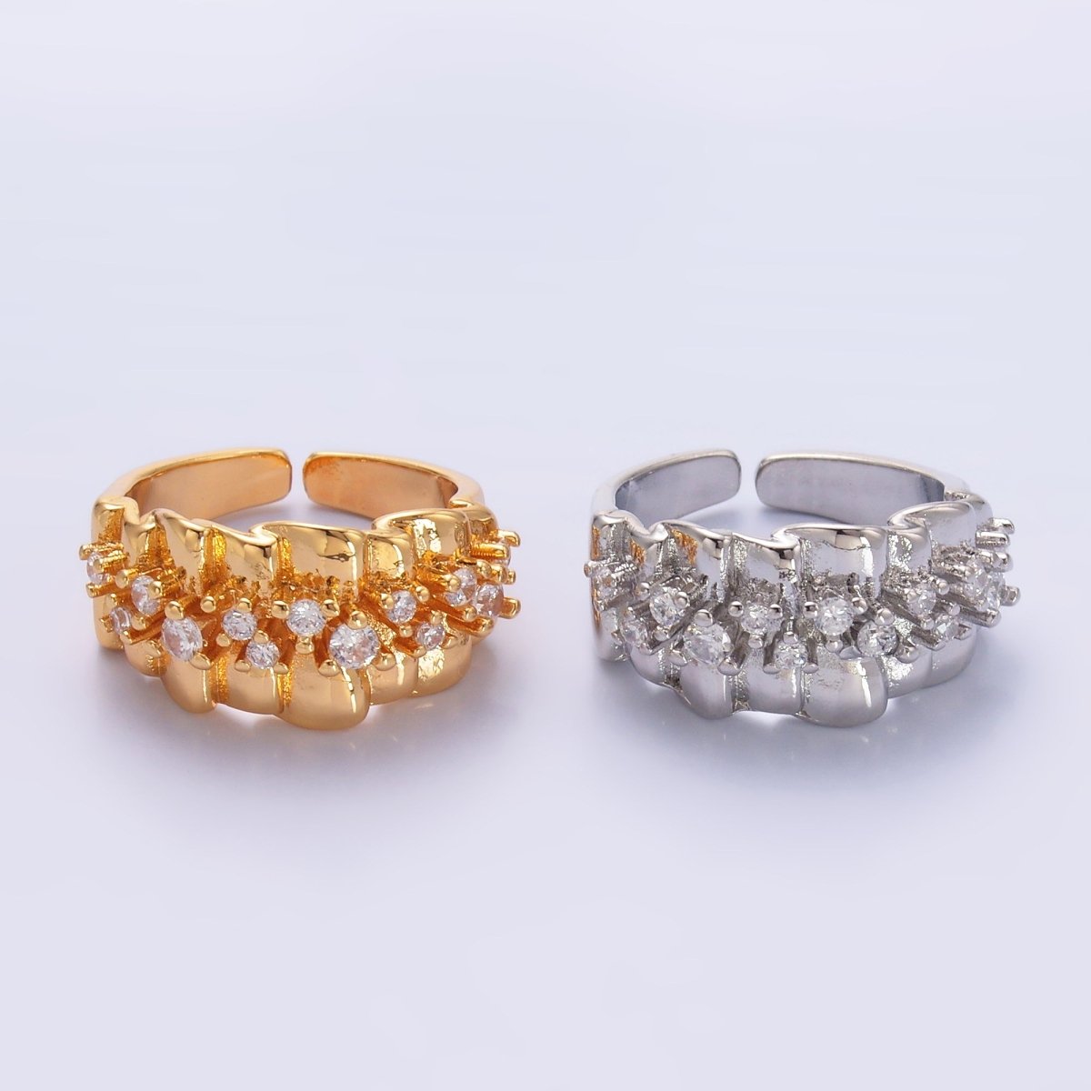 24K Gold Filled Micro Paved CZ Foil Fold Ring in Gold & Silver | O443 O444