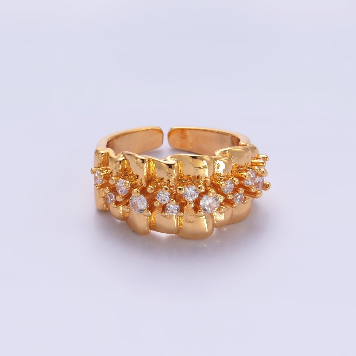 24K Gold Filled Micro Paved CZ Foil Fold Ring in Gold & Silver | O443 O444