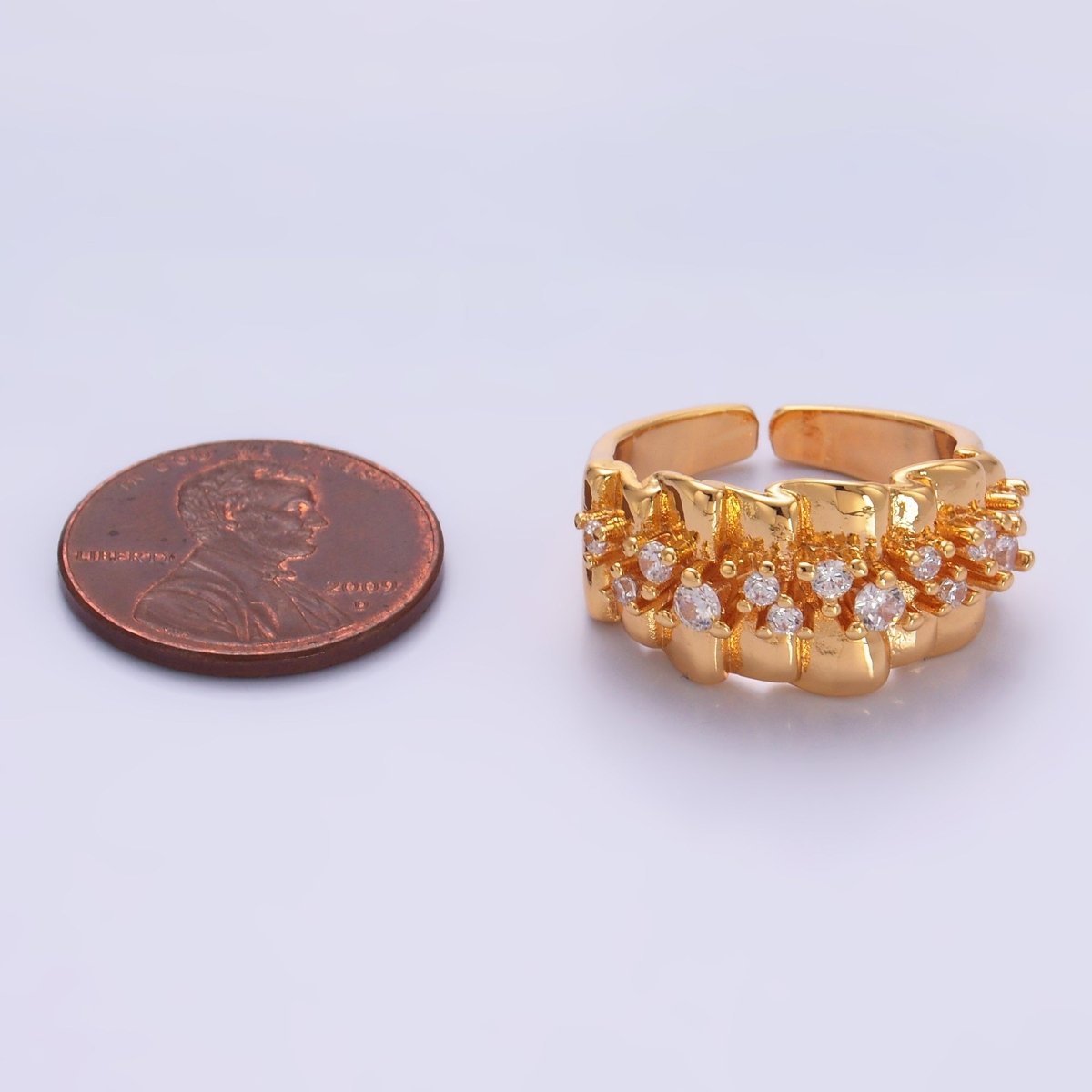 24K Gold Filled Micro Paved CZ Foil Fold Ring in Gold & Silver | O443 O444