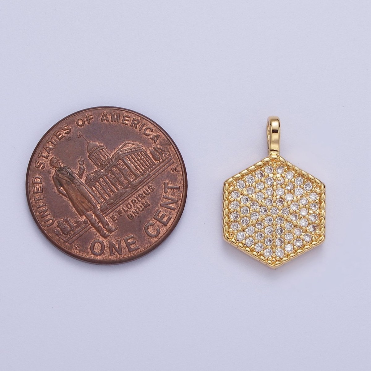 24K Gold Filled Micro Paved CZ Geometric Hexagonal Pendant For Jewelry Making H-466 - DLUXCA