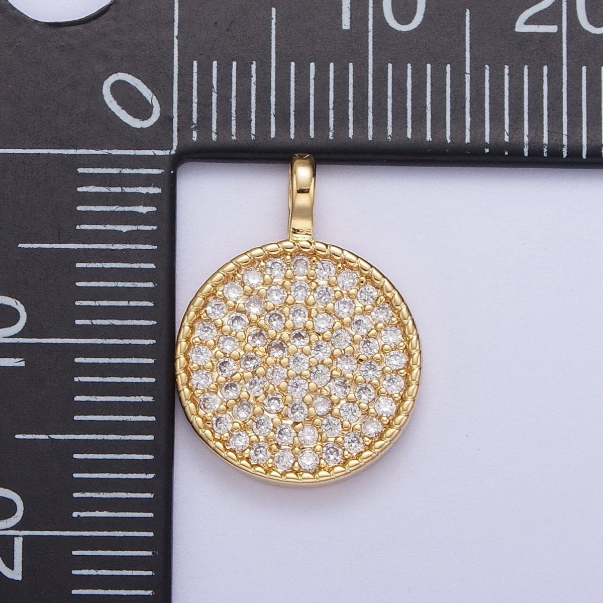 24K Gold Filled Micro Paved CZ Geometric Round Circle Pendant Jewelry Making H-501 - DLUXCA
