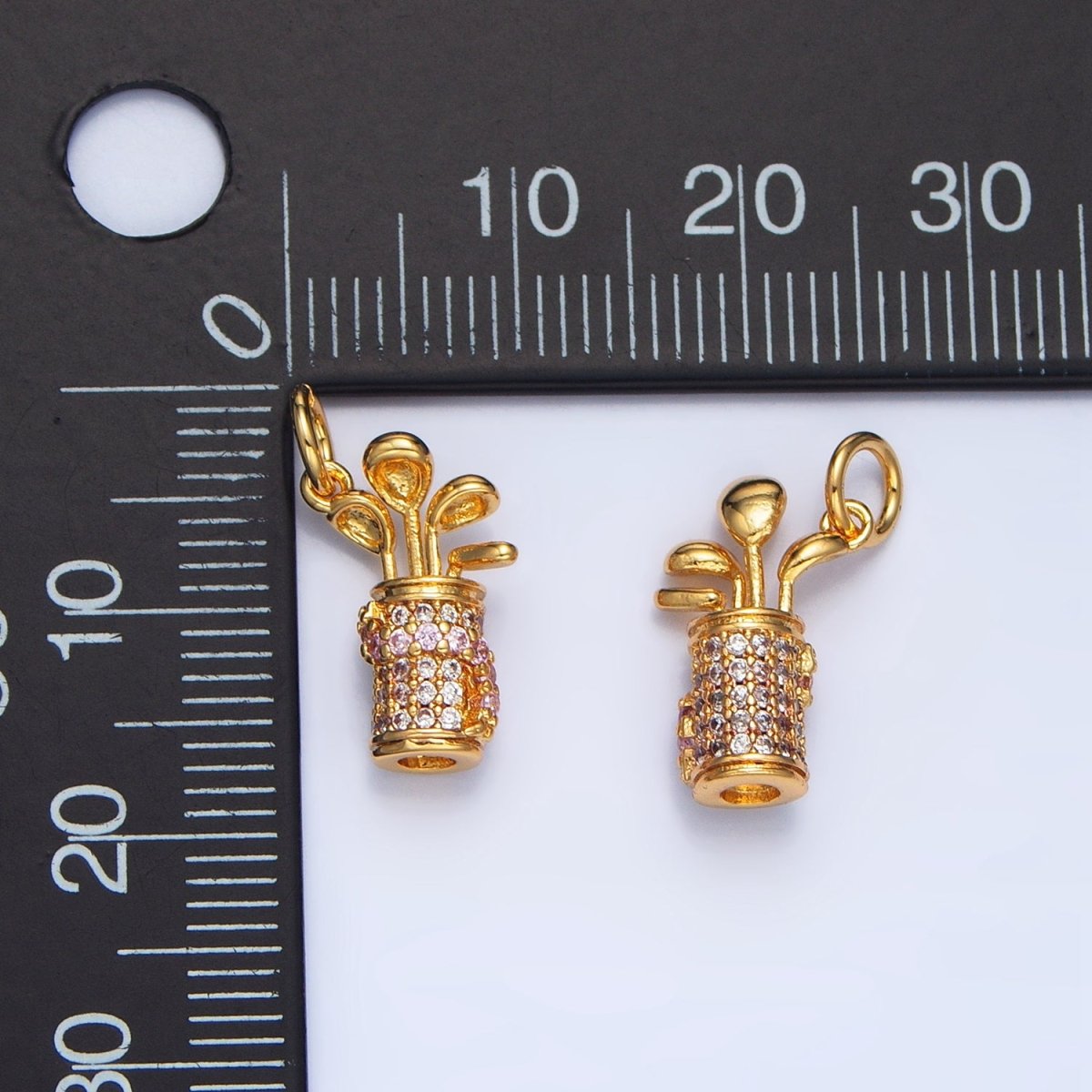 24K Gold Filled Micro Paved CZ Golf Club Sports Charm in Gold & Silver | E370