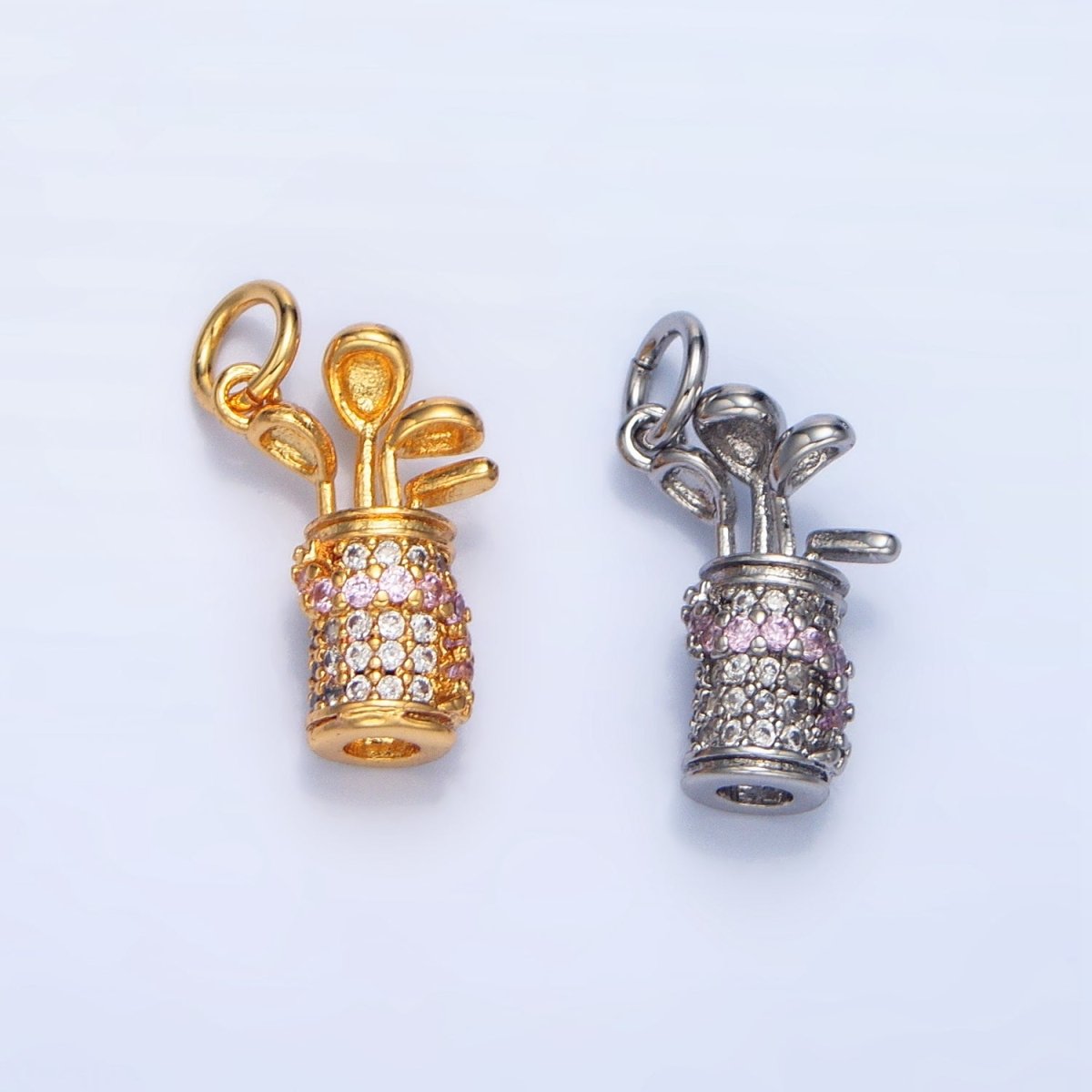 24K Gold Filled Micro Paved CZ Golf Club Sports Charm in Gold & Silver | E370