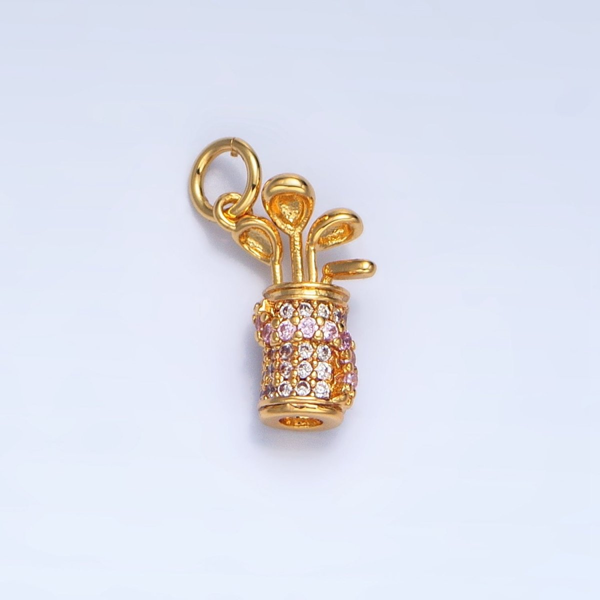 24K Gold Filled Micro Paved CZ Golf Club Sports Charm in Gold & Silver | E370