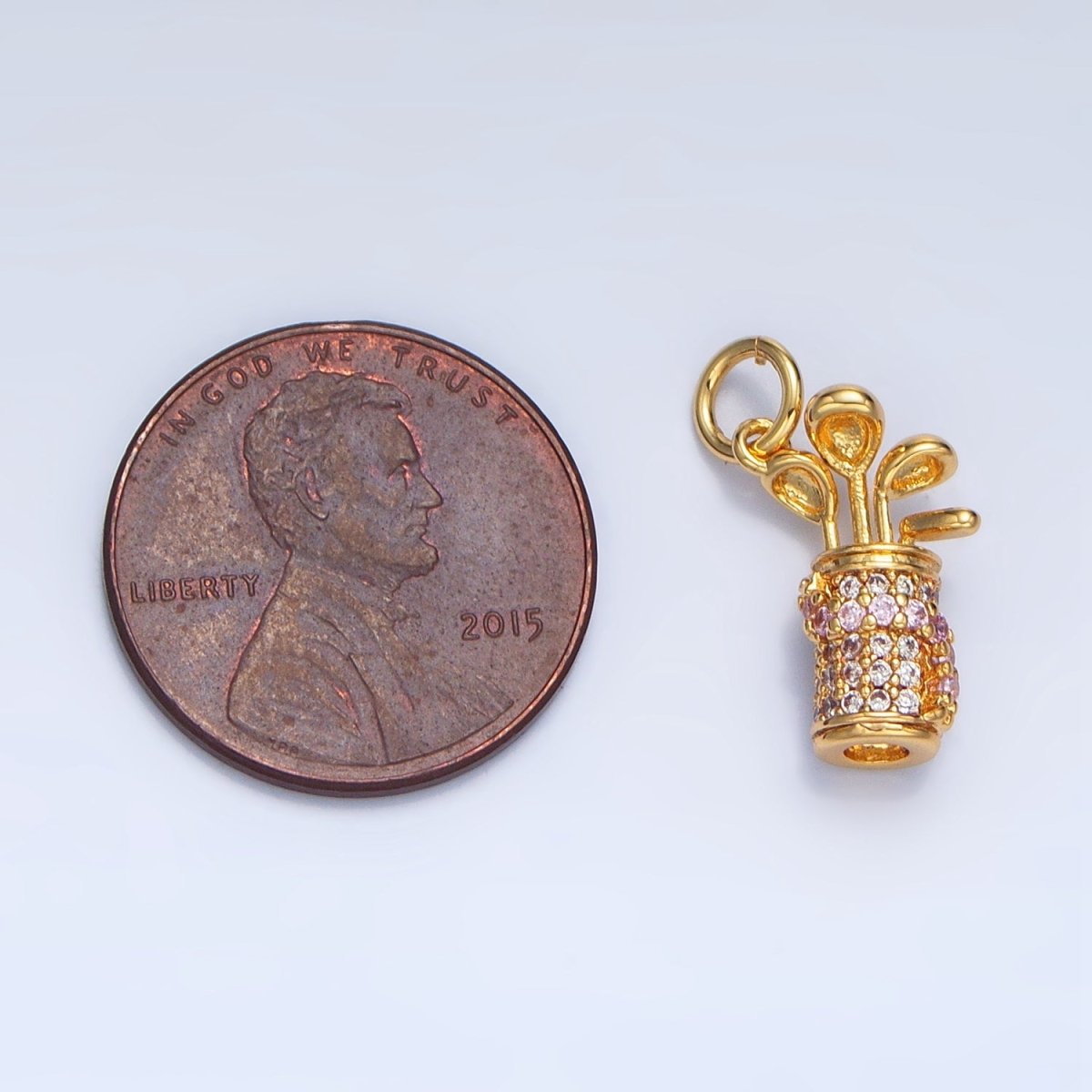 24K Gold Filled Micro Paved CZ Golf Club Sports Charm in Gold & Silver | E370