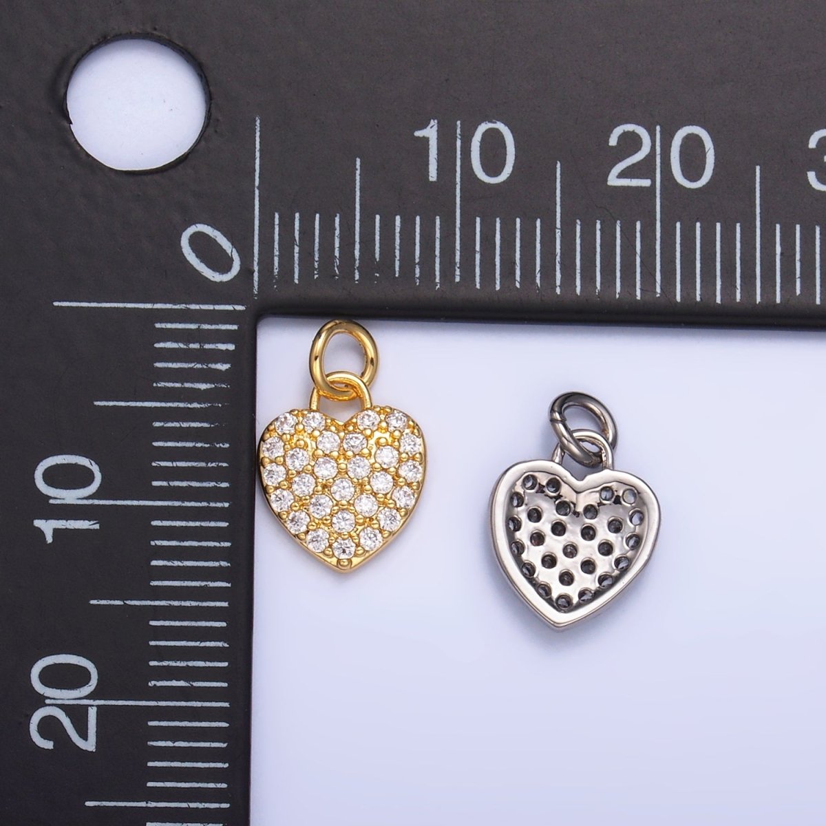 24K Gold Filled Micro Paved CZ Heart Charm in Gold & Silver | W831