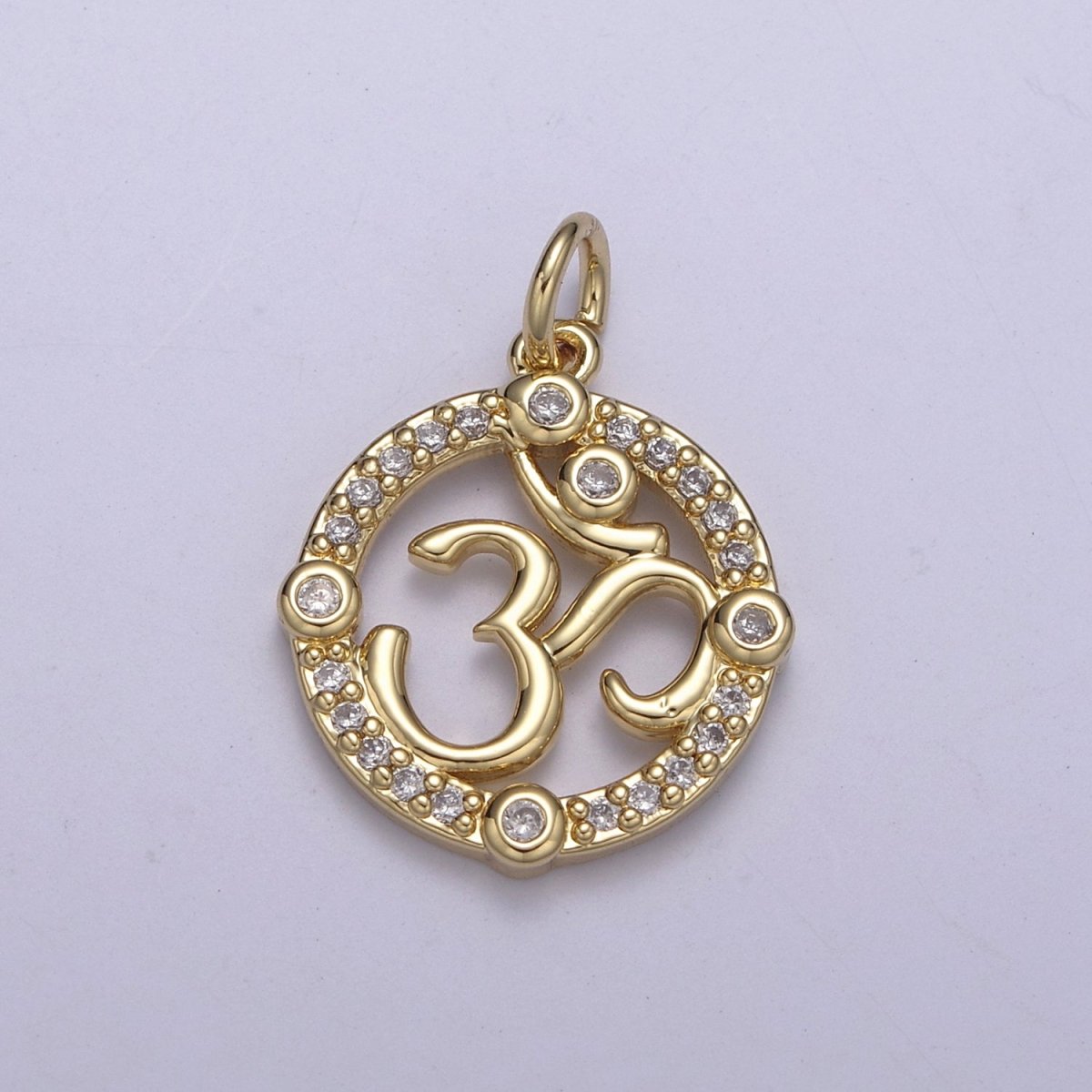24K Gold Filled Micro Paved CZ Hindu Om Symbol Round Charm N-248 - DLUXCA