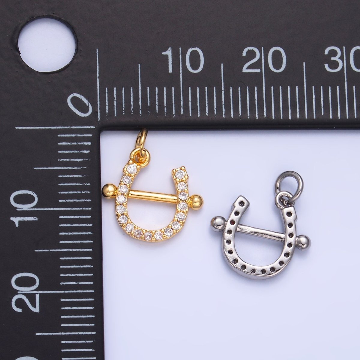 24K Gold Filled Micro Paved CZ Horseshoe Charm in Gold & Silver | W375