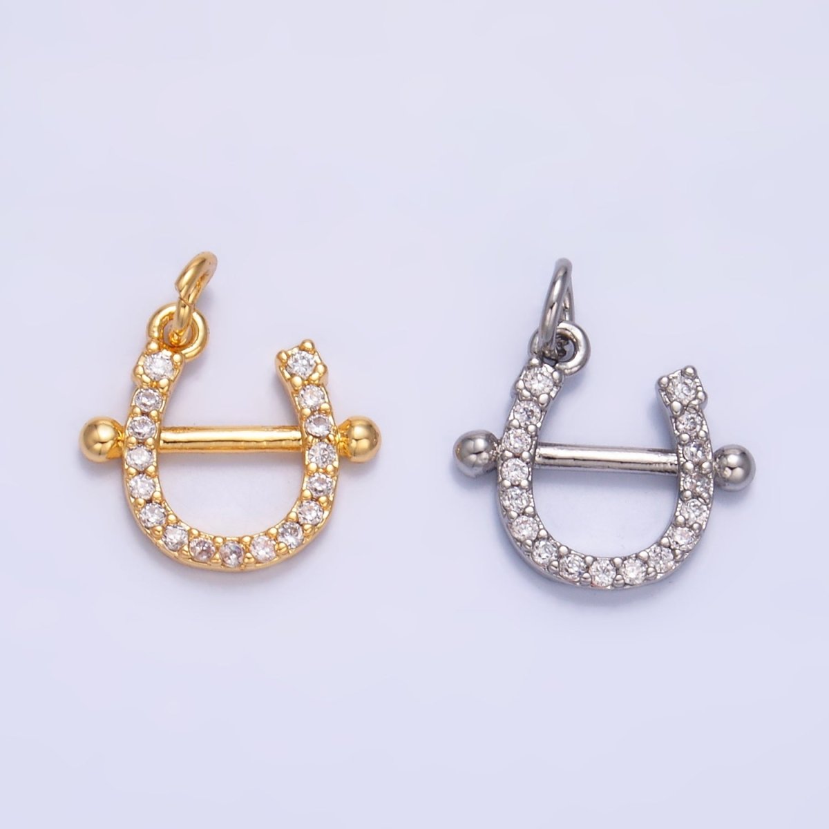 24K Gold Filled Micro Paved CZ Horseshoe Charm in Gold & Silver | W375