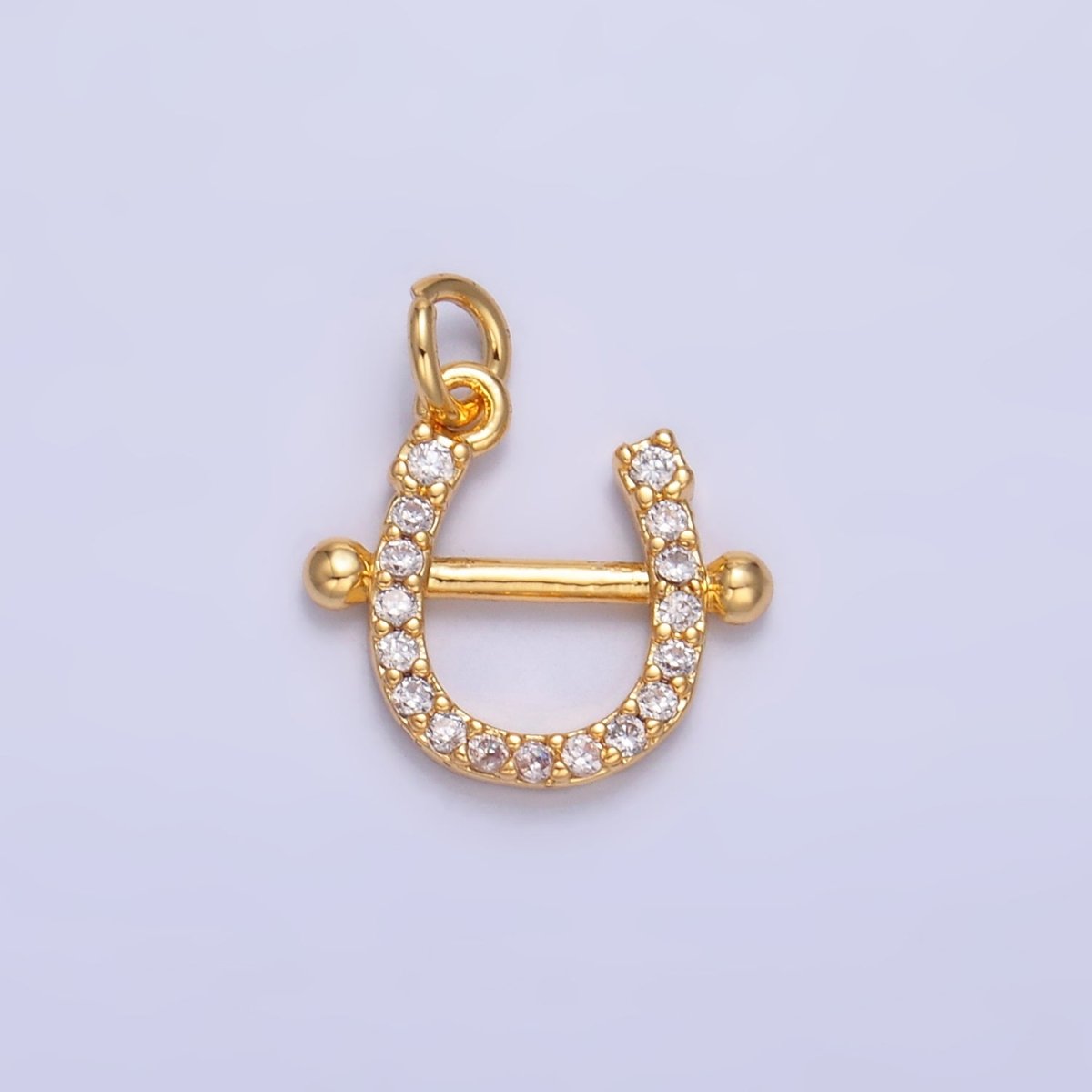 24K Gold Filled Micro Paved CZ Horseshoe Charm in Gold & Silver | W375