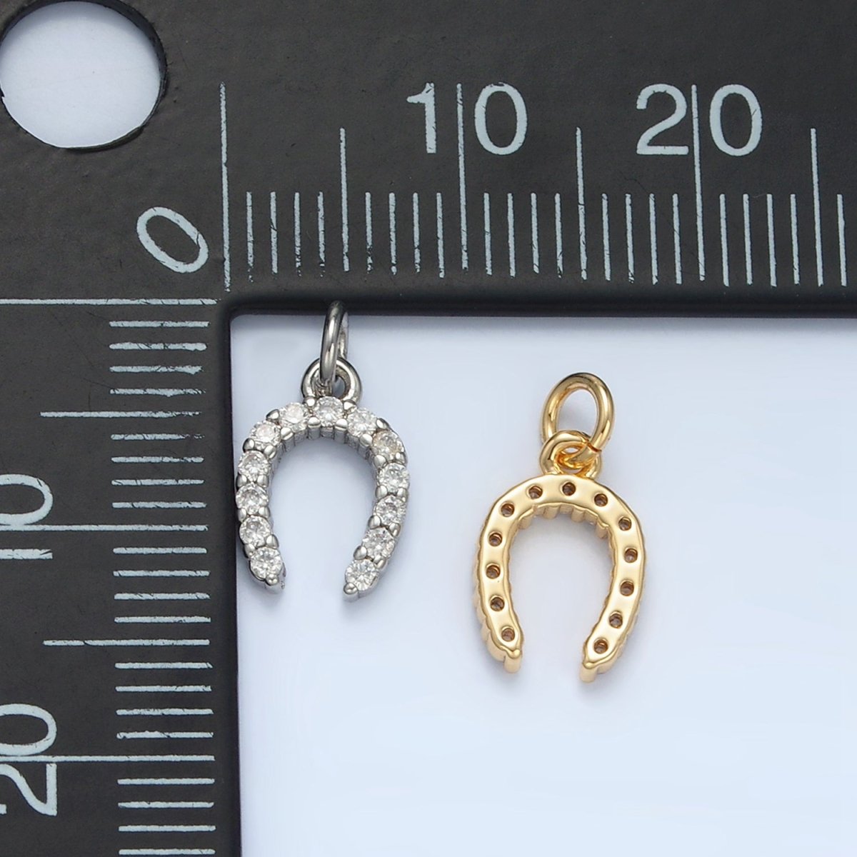24K Gold Filled Micro Paved CZ Horseshoe Mini Charm in Gold & Silver | X591