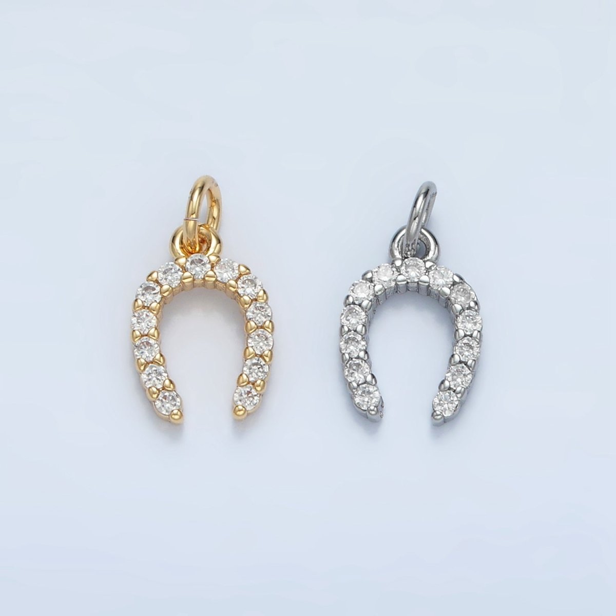 24K Gold Filled Micro Paved CZ Horseshoe Mini Charm in Gold & Silver | X591