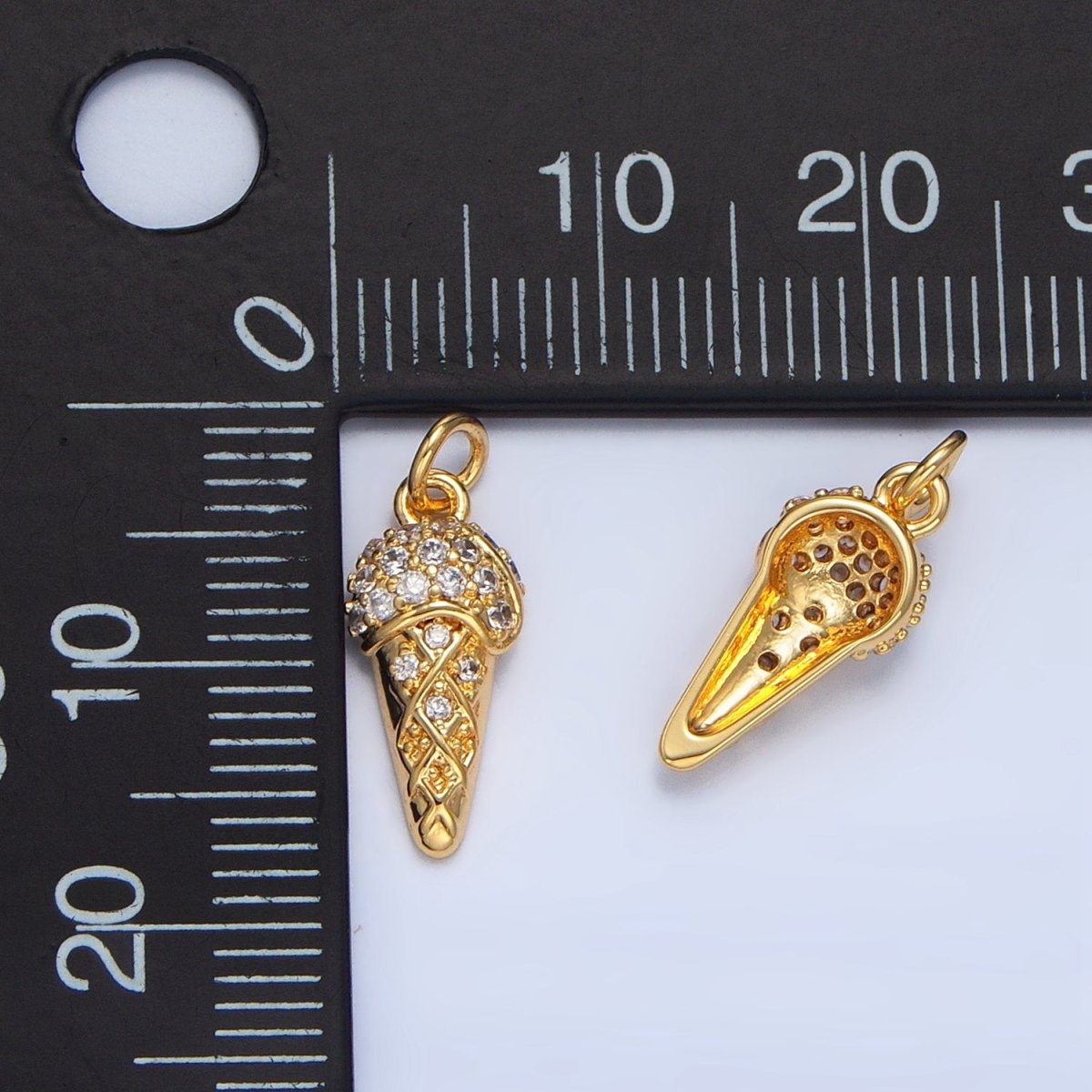 24K Gold Filled Micro Paved CZ Ice Cream Dessert Charm | X598 - DLUXCA