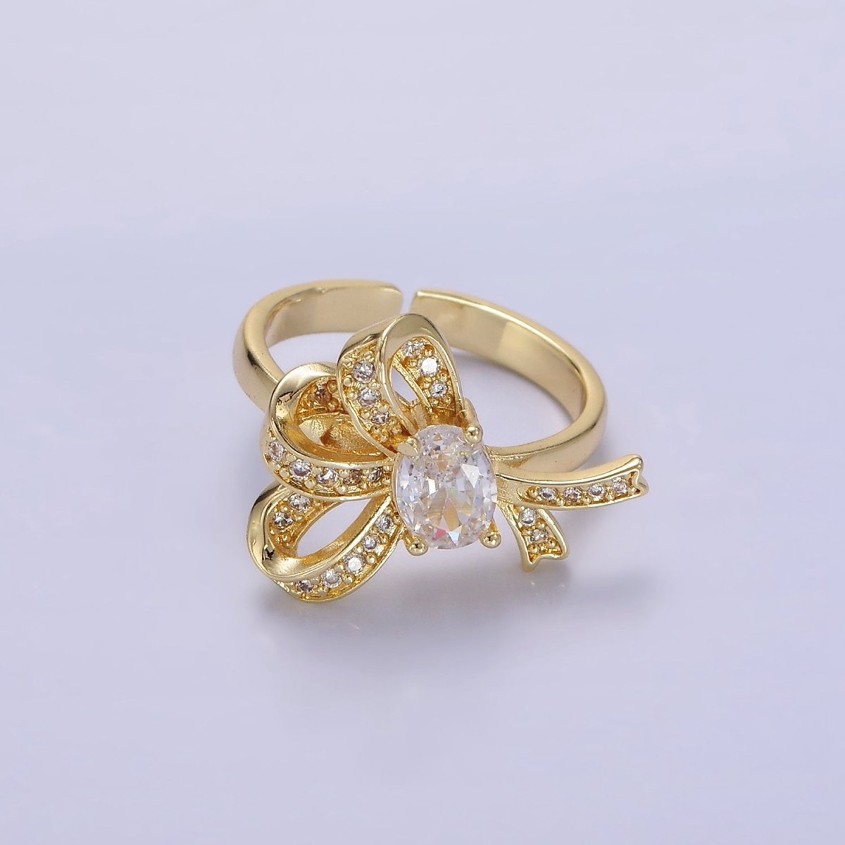 24K Gold Filled Micro Paved CZ Knot Ribbon Bow Ring in Gold & Silver | R402 R403