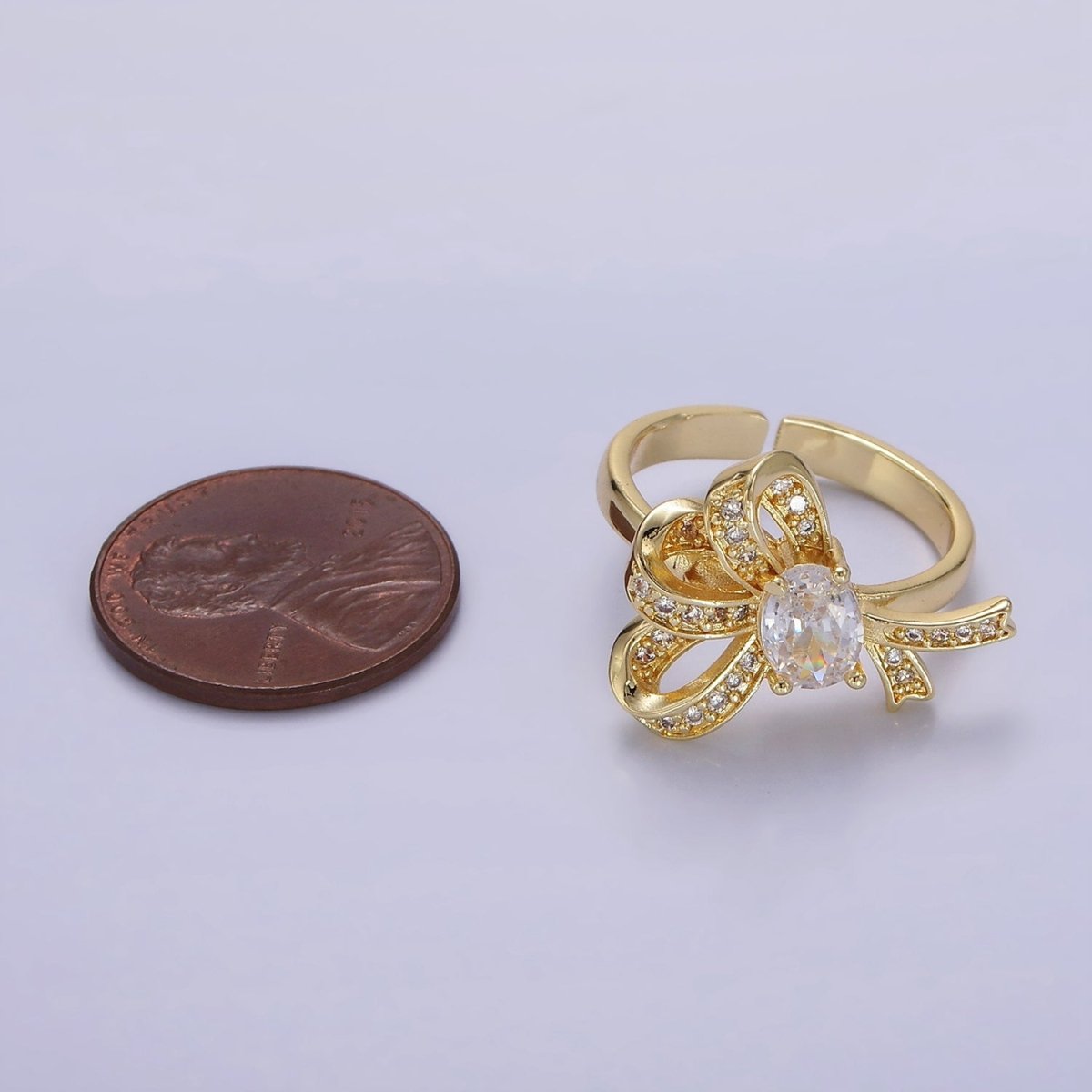 24K Gold Filled Micro Paved CZ Knot Ribbon Bow Ring in Gold & Silver | R402 R403