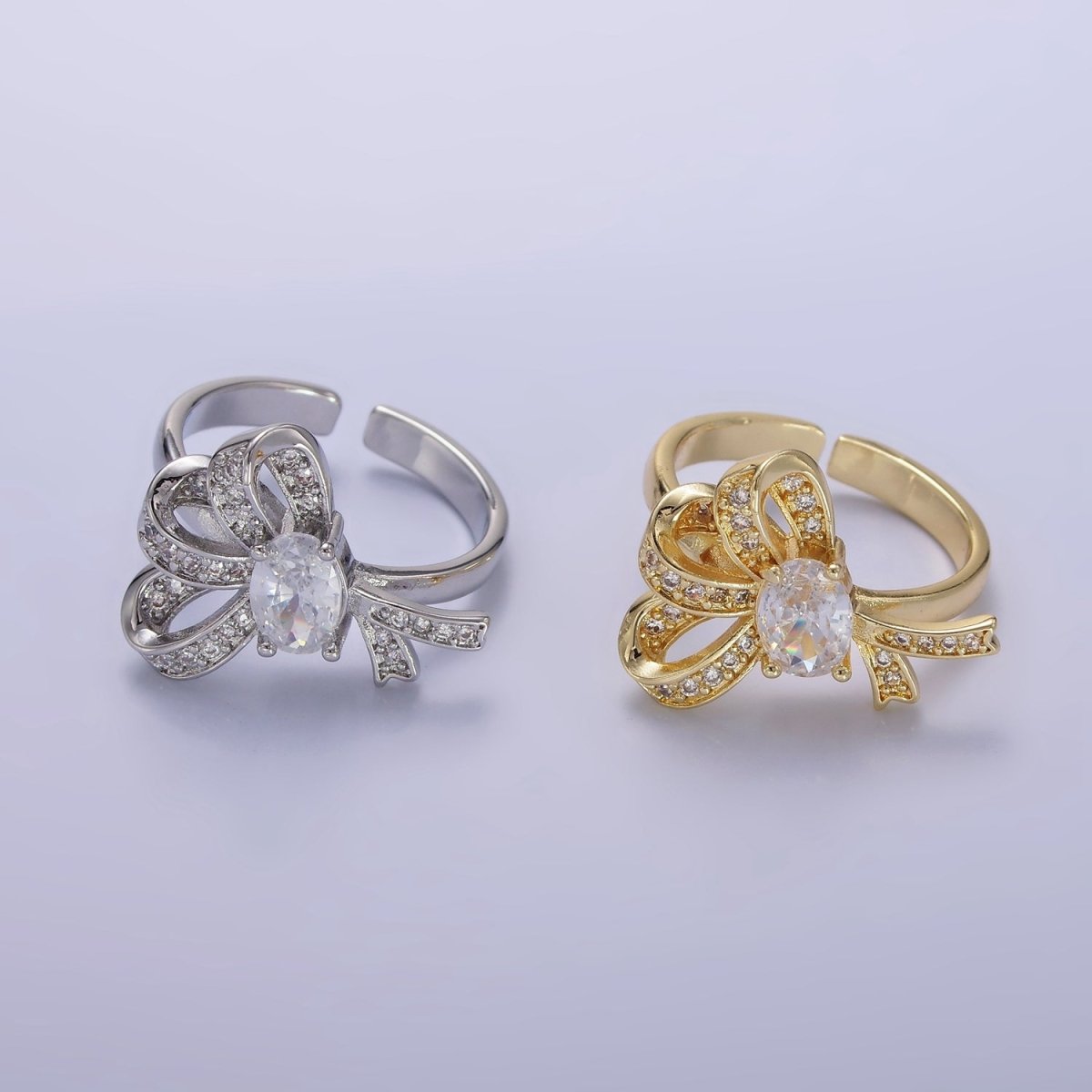 24K Gold Filled Micro Paved CZ Knot Ribbon Bow Ring in Gold & Silver | R402 R403