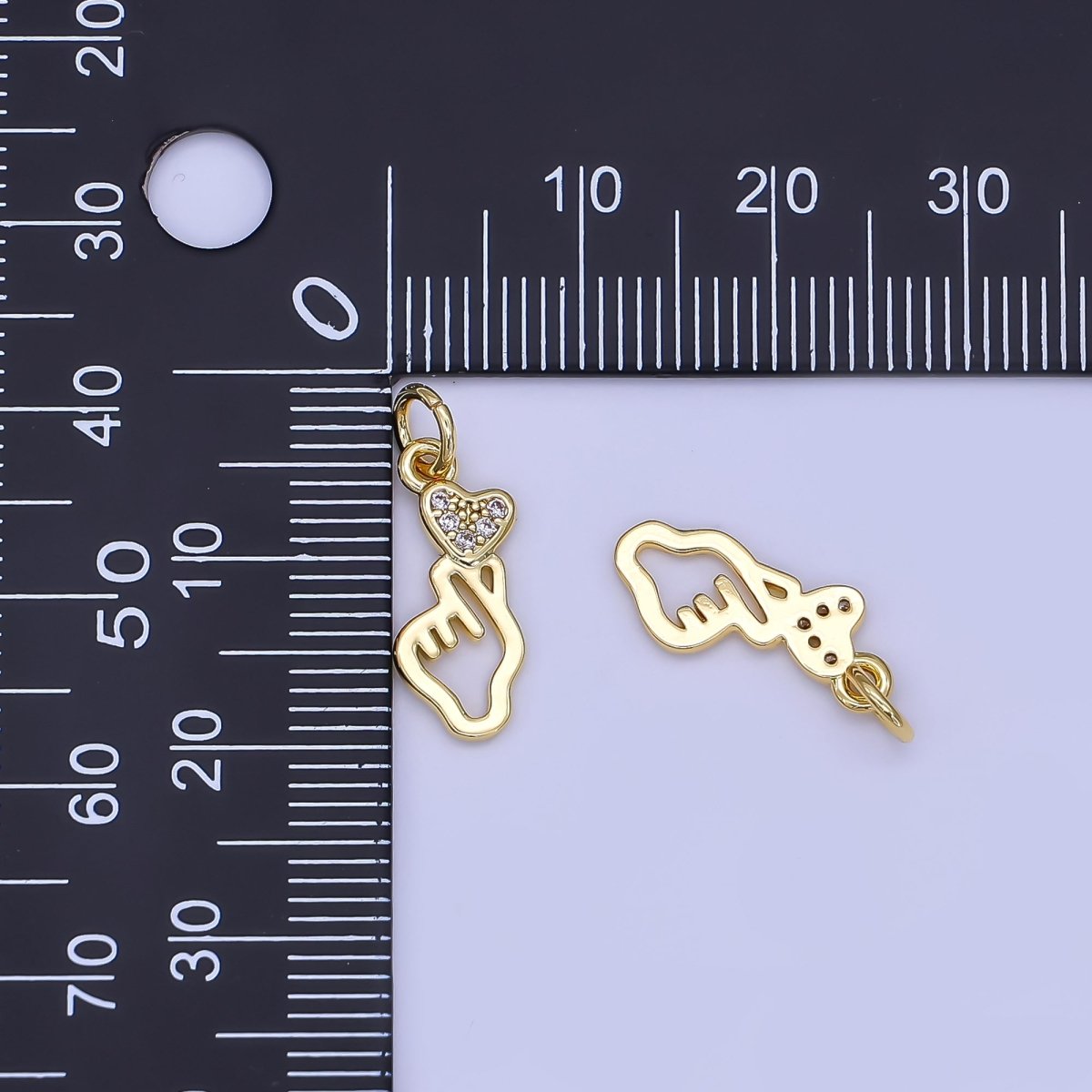 24K Gold Filled Micro Paved CZ Korean Love Heart Hand Gesture Charm | N1244 - DLUXCA