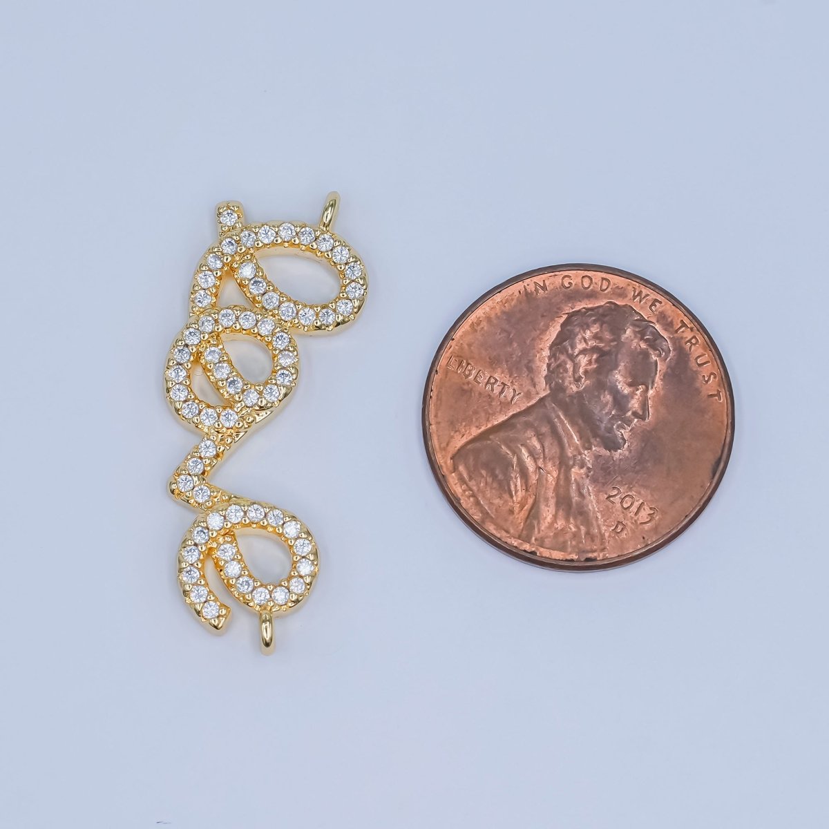 24K Gold Filled Micro Paved CZ "LOVE" Cursive Script Connector | Y007 - DLUXCA