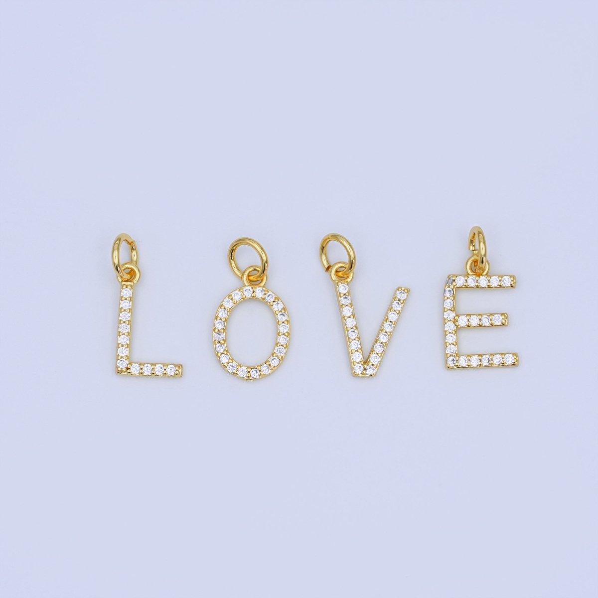 24K Gold Filled Micro Paved CZ "LOVE" Script Charm Set | N044 - DLUXCA