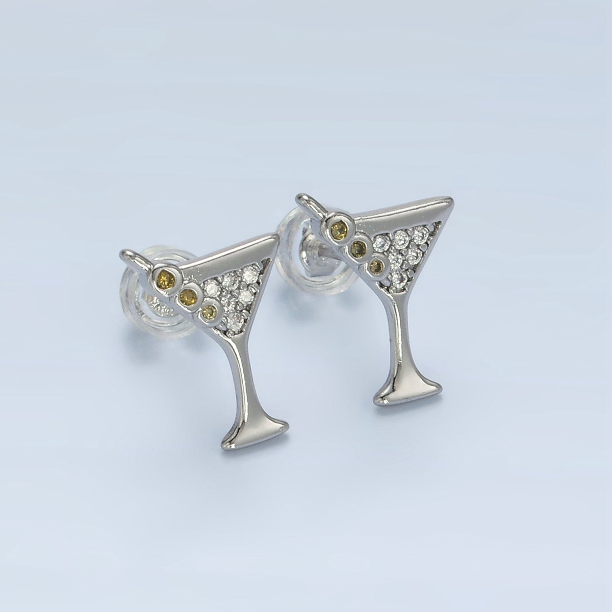 24K Gold Filled Micro Paved CZ Martini Alcohol Drink Earrings in Gold & Silver | AD691 AD692