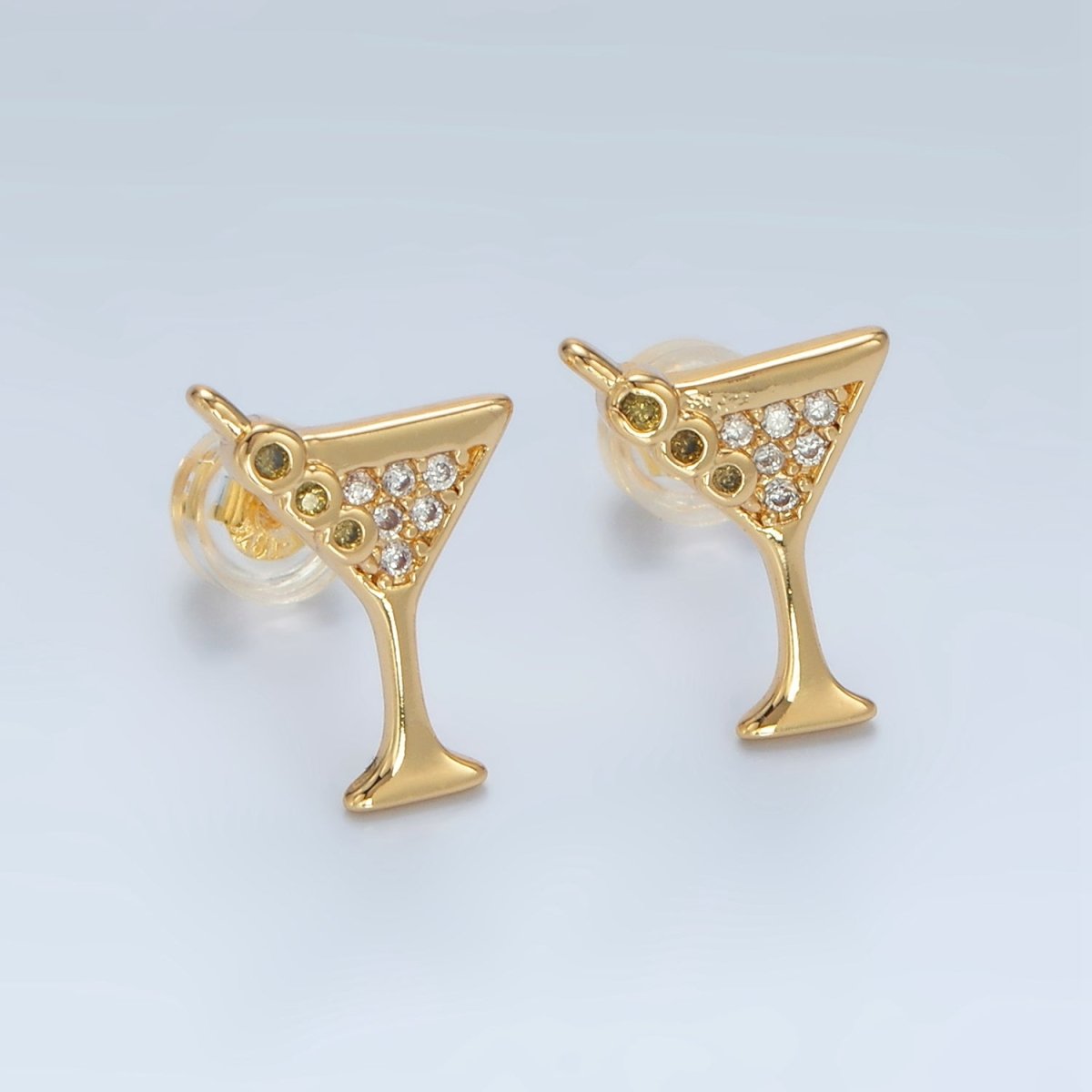 24K Gold Filled Micro Paved CZ Martini Alcohol Drink Earrings in Gold & Silver | AD691 AD692