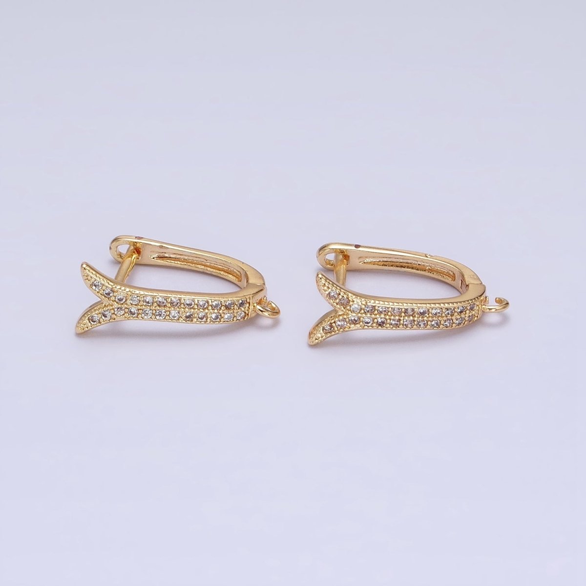 24K Gold Filled Micro Paved CZ Ocean Whale Tail Open Loop English Lock Earrings in Gold & Silver | Z-233 Z-234
