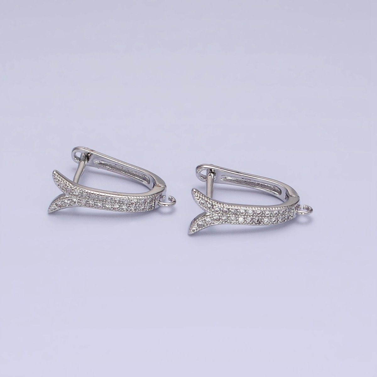 24K Gold Filled Micro Paved CZ Ocean Whale Tail Open Loop English Lock Earrings in Gold & Silver | Z-233 Z-234