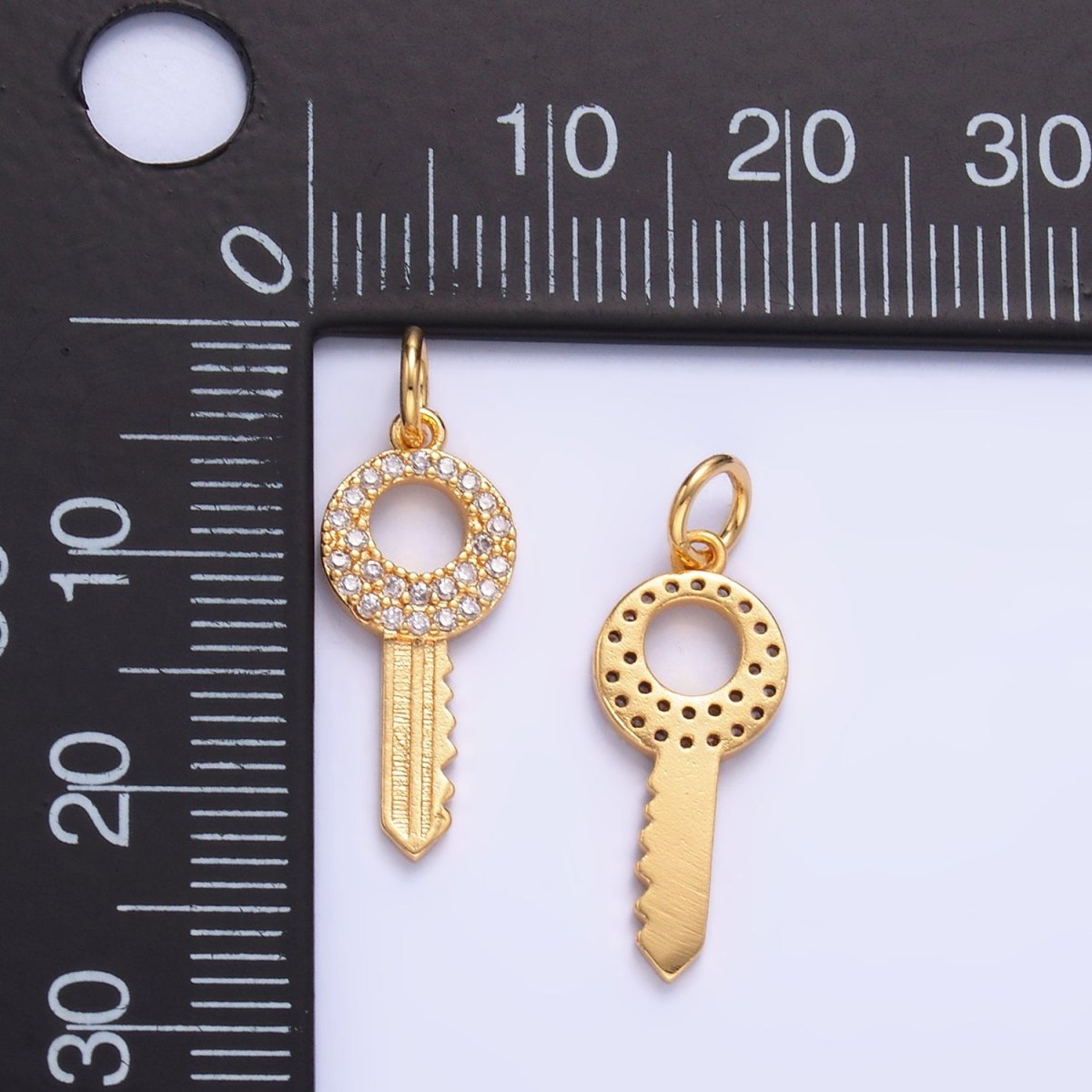 24K Gold Filled Micro Paved CZ Open Key Charm | W403